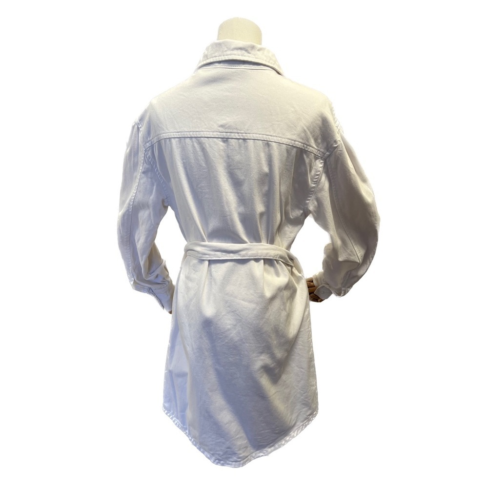 avec les filles white denim long sleeve button up dress mini cotton tie waist - Picture 3 of 6